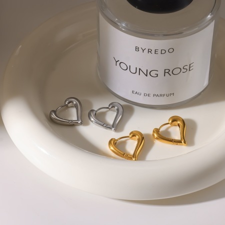 Boucles D'Oreilles Créoles Pour Femmes, En Acier Inoxydable, Couleur Or, Forme Cœur, Collection Simple Series