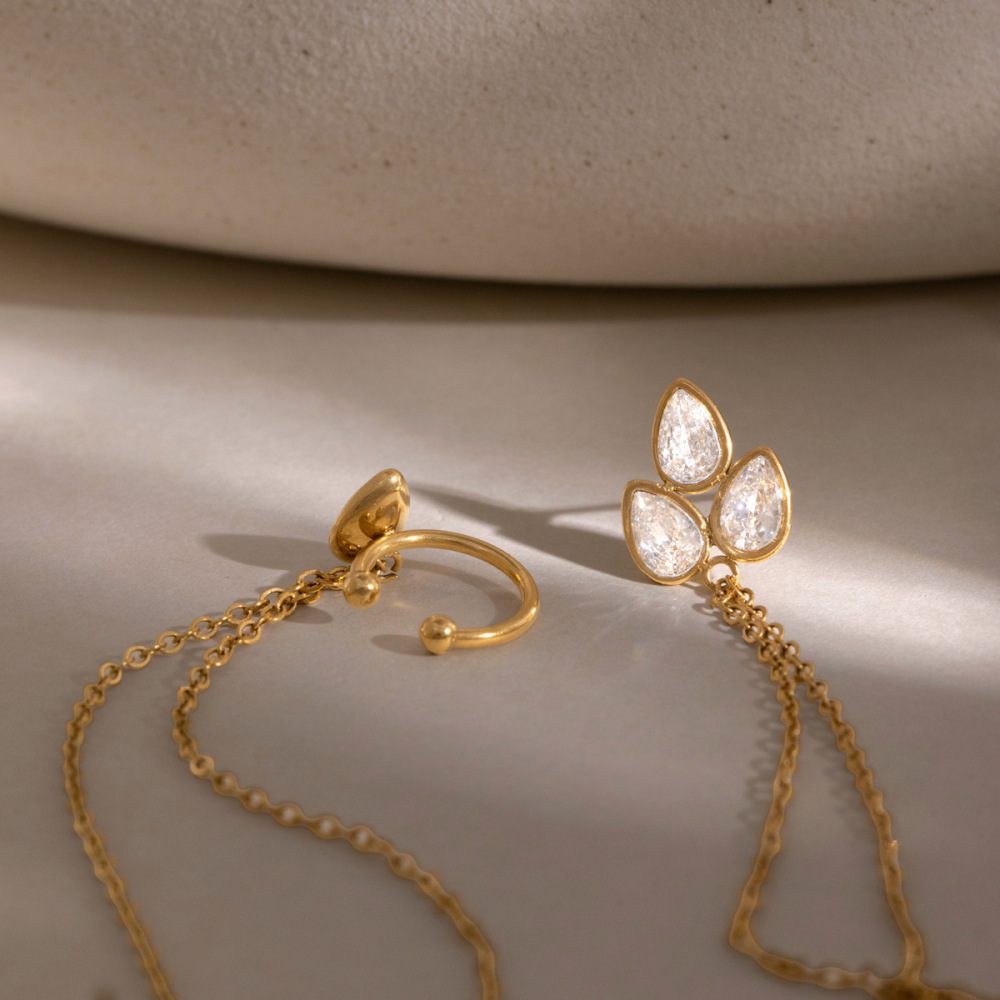 Boucles D'Oreilles Pendantes Pour Femme, Collection Simple, En Acier Inoxydable, Couleur Or, Avec Zircon, Étanches. Image4