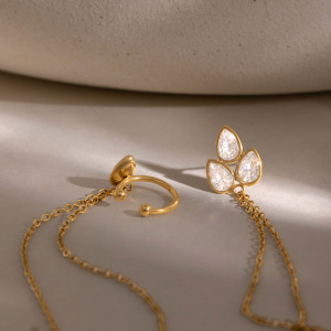 Boucles D'Oreilles Pendantes Pour Femme, Collection Simple, En Acier Inoxydable, Couleur Or, Avec Zircon, Étanches. h5 Image4