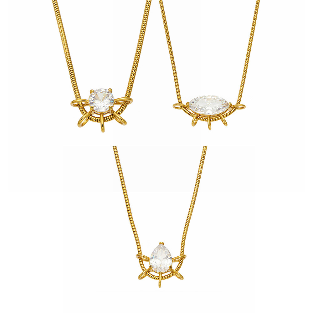 Colliers Pendentifs Pour Femmes En Acier Inoxydable, Couleur Or, Avec Zircon En Forme De Goutte Elliptique Simple. Image4