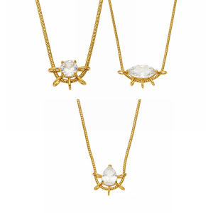 Colliers Pendentifs Pour Femmes En Acier Inoxydable, Couleur Or, Avec Zircon En Forme De Goutte Elliptique Simple. h5 Image4