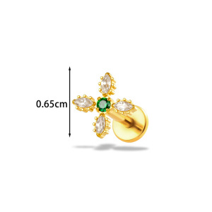 Boucles D'Oreilles Piercing Pour Femme, En Alliage De Titane Doré, Serties De Zircon Et Ornées D'Une Croix En Forme De Cœur (Collection Simple). h5 Image2