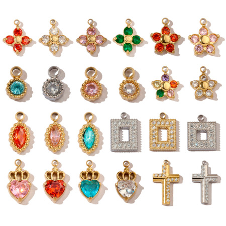 Pendentifs pour femmes en acier inoxydable étanche, forme croix et fleur, couleur or, zircon