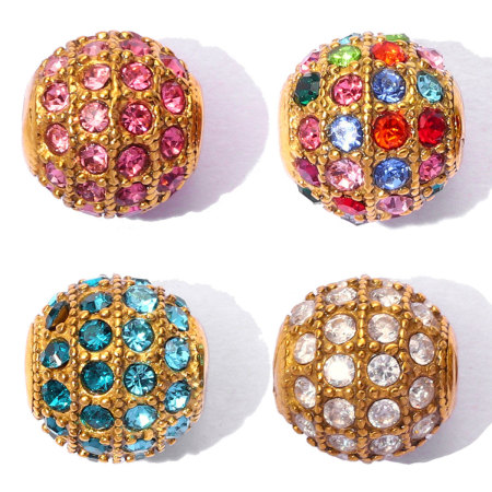 Perles d'espacement en acier inoxydable étanches couleur or avec strass, série Simple