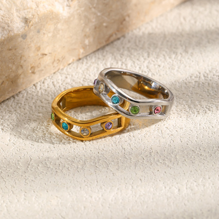 Bagues pour femmes luxueuses en acier inoxydable doré, style océanique, de forme irrégulière et étanches, ornées de zircon.