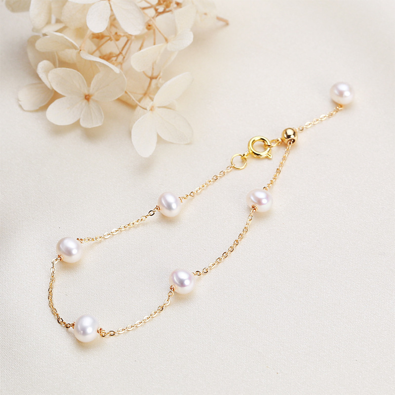 Bracelet De Perles Pour Femme, Collection Simple, Composé D'Une Chaîne De Perles D'Eau Douce Couleur Or. 