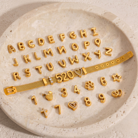 Pendentifs pour femmes, collection Simple Series DIY, lettres, cœur, croix, chiffres, en acier inoxydable étanche, couleur or