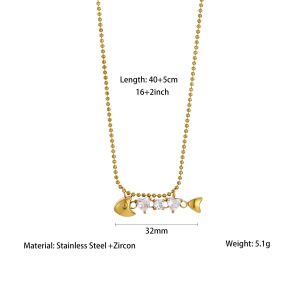 Colliers Pendentifs Pour Femmes En Acier Inoxydable, Couleur Or, Avec Perles De Forme Irrégulière En Forme De Poisson Et Zircon. h5 