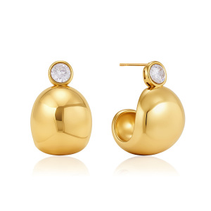 Boucles D'Oreilles Puces Pour Femmes, Forme Irrégulière, En Acier Inoxydable, Couleur Or, Étanches, Avec Zircon. Collection Simple, Pour Tous Les Jours. h5 Image5