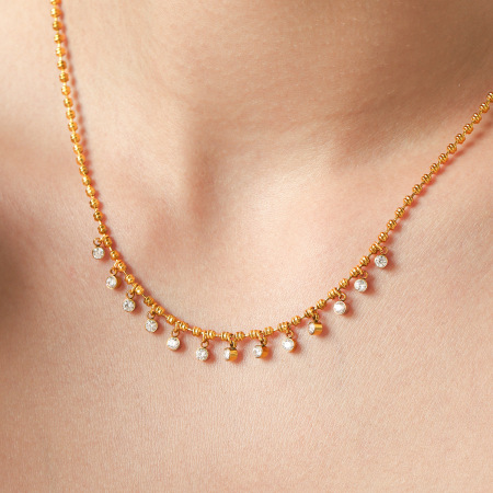 Colliers pendentifs pour femmes, collection Simple Series Daily Chain Circle, en acier inoxydable étanche, couleur or et zircon.