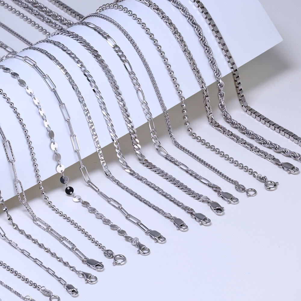 Colliers Pour Femmes En Argent Sterling 925 Plaqué Rhodium, Collection Simple Series Daily Chain Image4