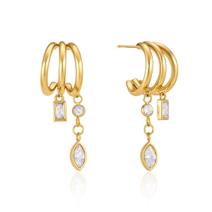 Boucles D'Oreilles Pendantes Pour Femme, Collection Luxueuse, Forme Irrégulière Décontractée, Pompon, Acier Inoxydable Étanche, Couleur Or, Zircon. h5 Image6
