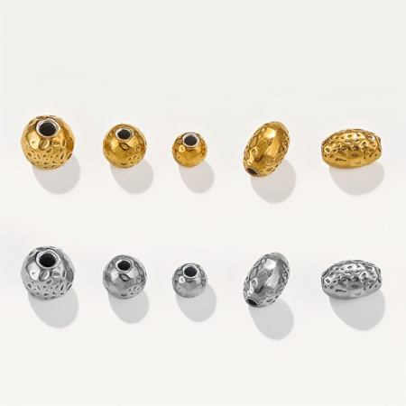Perles d'espacement étanches en acier inoxydable à motif martelé, couleur or 2