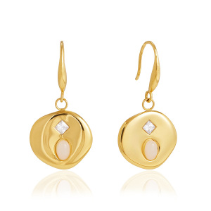 Boucles D'Oreilles Pendantes Pour Femmes, Style Rétro Elliptique, En Acier Inoxydable Étanche, Couleur Or, Collection Simple Series h5 Image5