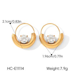 Boucles D'Oreilles Créoles Pour Femmes En Acier Inoxydable, Étanches, Couleur Or Et Zircon. h5 Image2