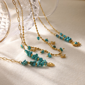 Colliers Pendentifs Romantiques Décontractés En Acier Inoxydable Étanche Couleur Or, Forme Géométrique Cœur Et Fleur h5 Image3