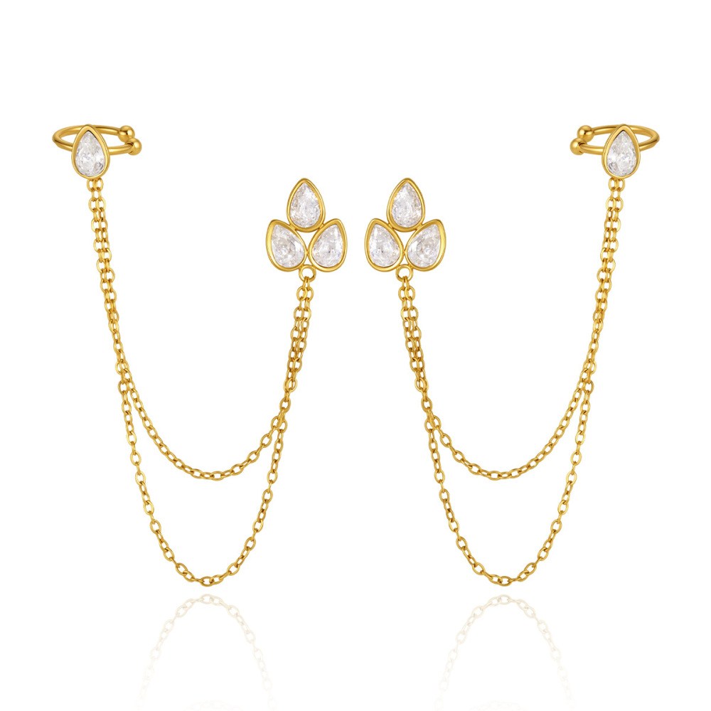 Boucles D'Oreilles Pendantes Pour Femme, Collection Simple, En Acier Inoxydable, Couleur Or, Avec Zircon, Étanches. Image5