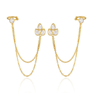 Boucles D'Oreilles Pendantes Pour Femme, Collection Simple, En Acier Inoxydable, Couleur Or, Avec Zircon, Étanches. h5 Image5