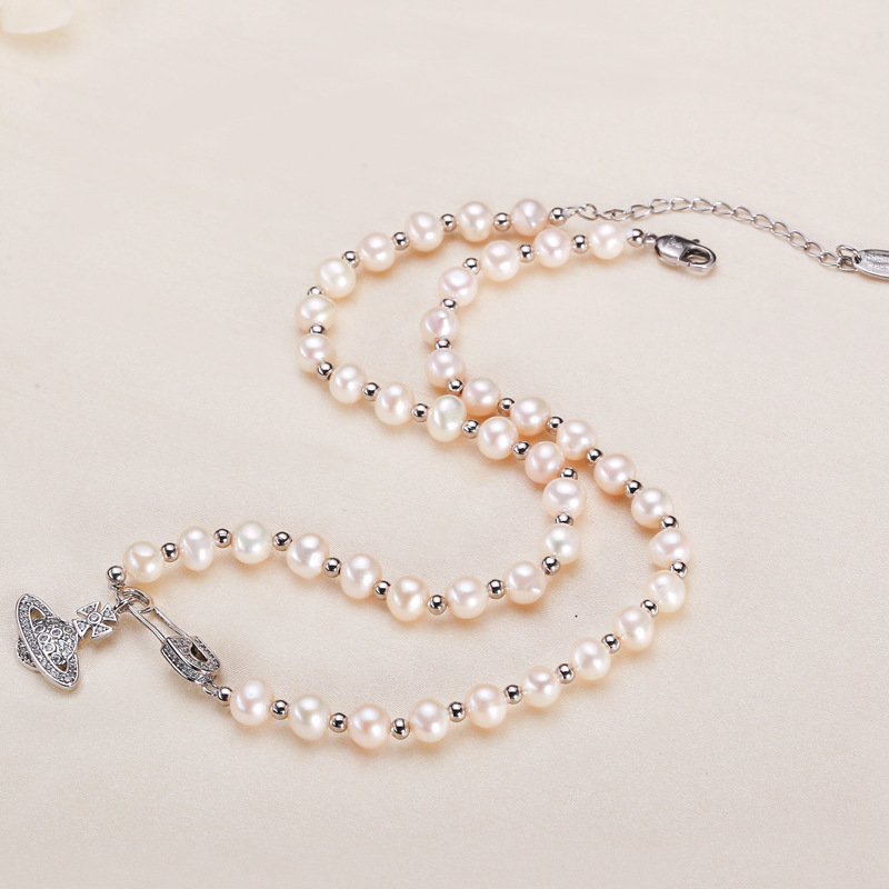 Collier De Perles Pour Femme, Collection Simple, Bijoux Haut De Gamme, Perles Élégantes De Forme Elliptique, Perles D'Eau Douce. Image4