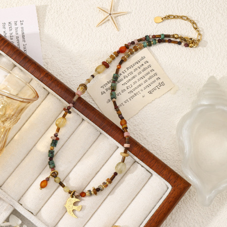 Colliers de perles rétro pour femmes, collection classique, avec oiseaux et pierres naturelles 2