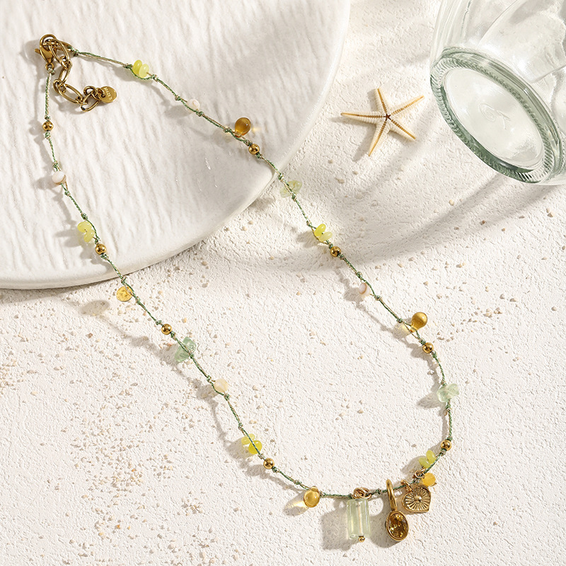 Colliers Tressés Pour Femmes, Collection Simple Series, Perles En Forme De Cœur Et Pierres Naturelles Image2