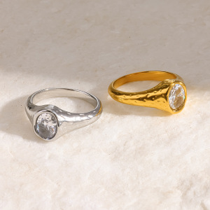 Bague De Luxe Quotidienne En Forme D'Ellipse Géométrique, En Acier Inoxydable Étanche, Couleur Or Et Zircon. Bague En Zircon Doré, En Forme D'Ellipse, Avec Pierre Précieuse. h5 Image3