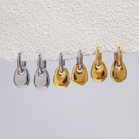 Boucles d'oreilles pendantes pour femme, forme elliptique, en acier inoxydable doré et argenté, étanches.