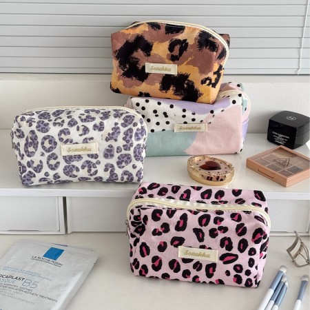 Trousses à maquillage Simple Series Casual Patchwork Leopard en tissu multicolore