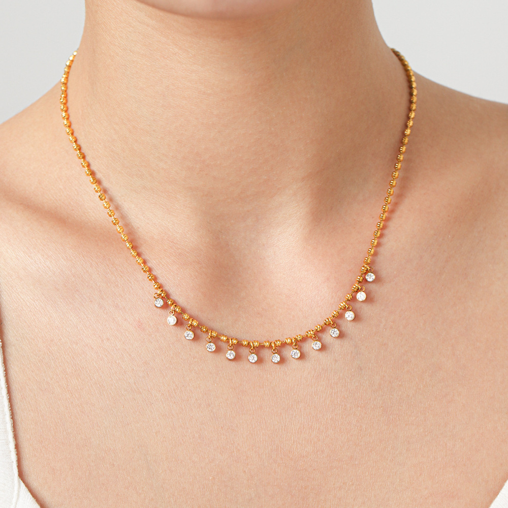 Colliers Pendentifs Pour Femmes, Collection Simple Series Daily Chain Circle, En Acier Inoxydable Étanche, Couleur Or Et Zircon. h5Image3