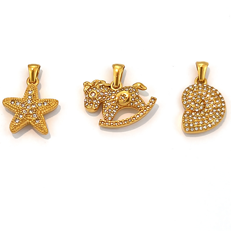 Pendentifs Pour Femmes En Acier Inoxydable Étanche, Couleur Or, Style Océanique, Ornés De Strass Image3