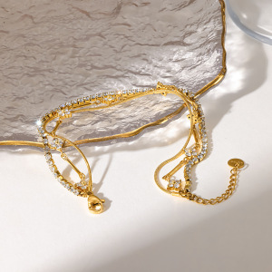 Bracelet Chaîne Femme Romantique Et Élégant En Acier Inoxydable Doré, Forme Irrégulière, Orné De Fleurs Élégantes Et Romantiques. h5 Image3