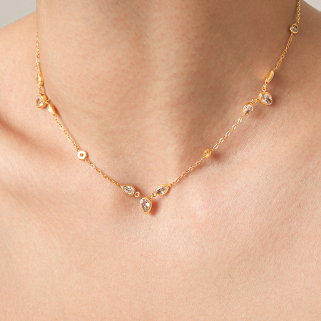 Colliers à maillons pour femmes, collection Daily Droplet Chain, en acier inoxydable, couleur or, étanches, avec zircon.