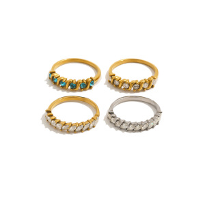 Bagues Pour Femmes En Acier Inoxydable Doré, Forme Simple Et Irrégulière, Étanches, Serties De Zircon Et Ornées De Pierres Précieuses. Collection Luxueuse. h5 Image4