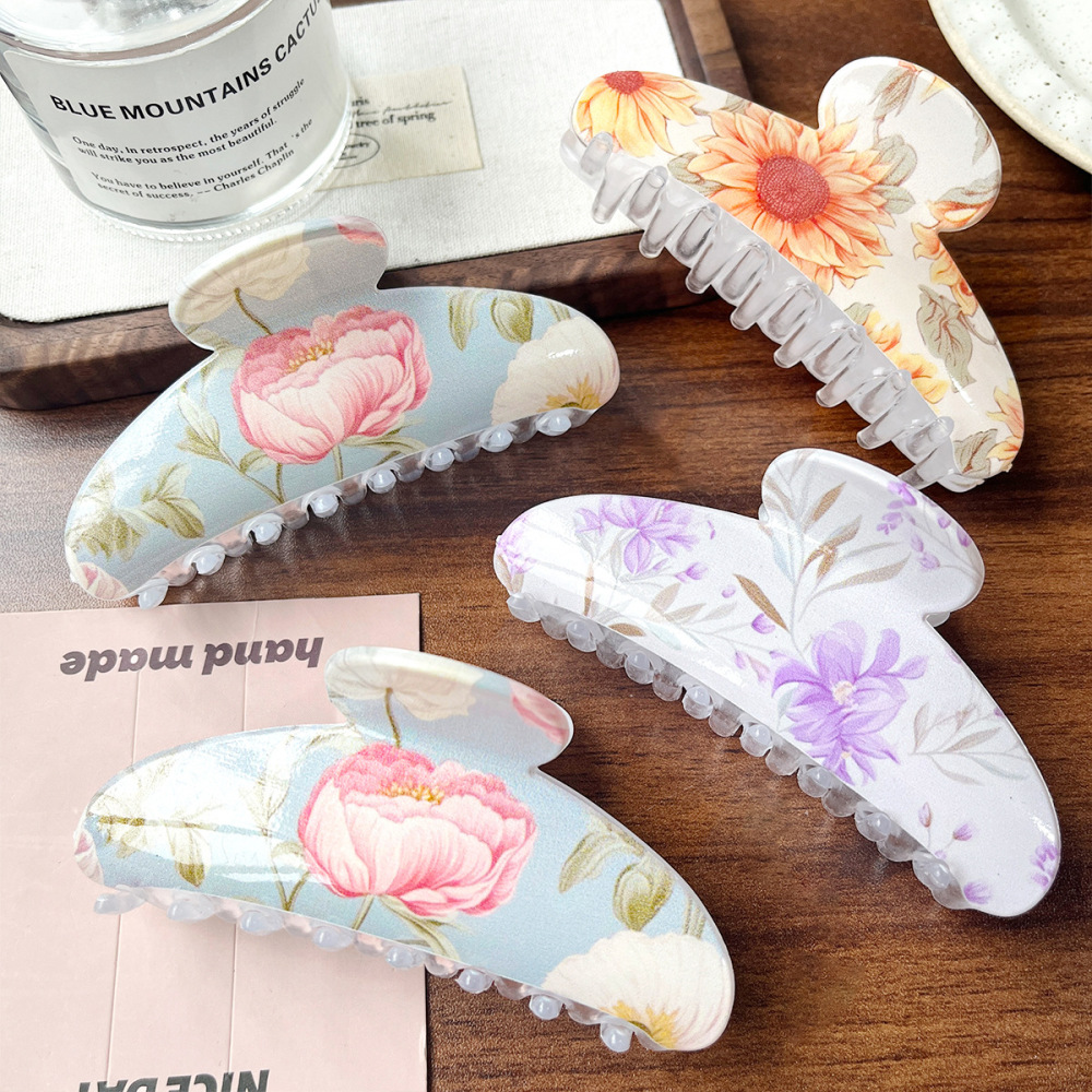 Pinces À Cheveux En Pvc À Motif Floral Élégant Et Multicolore Avec Feuilles De Rose, Collection Romantique Image3