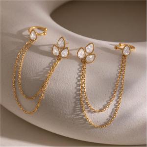 Boucles D'Oreilles Pendantes Pour Femme, Collection Simple, En Acier Inoxydable, Couleur Or, Avec Zircon, Étanches. h5 Image2