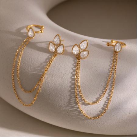 Boucles d'oreilles pendantes pour femme, collection Simple, en acier inoxydable, couleur or, avec zircon, étanches. 2