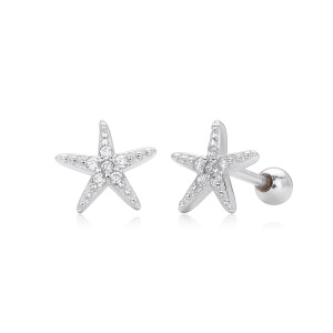 Boucles D'Oreilles Pour Femmes En Argent Sterling 925 Plaqué Rhodium, Motif Étoile De Mer Mignonne, Collection Simple h5 Image4