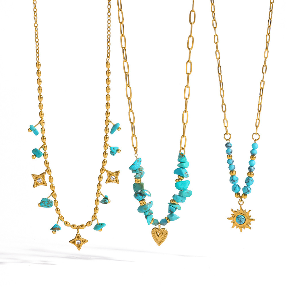 Colliers Pendentifs Romantiques Décontractés En Acier Inoxydable Étanche Couleur Or, Forme Géométrique Cœur Et Fleur Image4