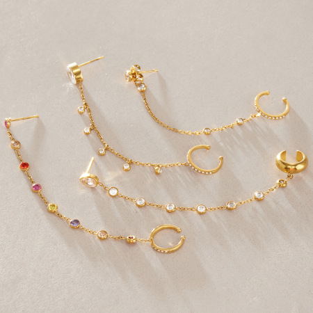 Boucles d'oreilles pendantes pour femme, collection romantique, avec chaîne à pompon, forme elliptique, en acier inoxydable étanche.