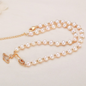 Collier De Perles Pour Femme, Collection Simple, Bijoux Haut De Gamme, Perles Élégantes De Forme Elliptique, Perles D'Eau Douce. h5 