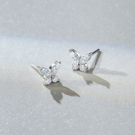 Boucles d'oreilles pour femmes en argent sterling 925 plaqué platine, forme irrégulière, collection Simple Series Daily, avec moissanite. 2