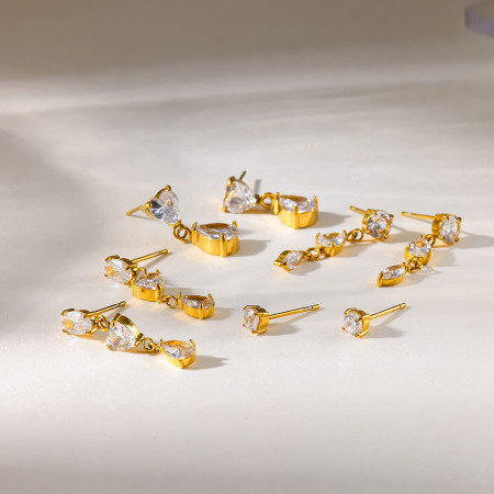 Boucles d'oreilles puces pour femmes, collection Simple, style décontracté, en forme de goutte d'eau, en acier inoxydable étanche, couleur or. 2