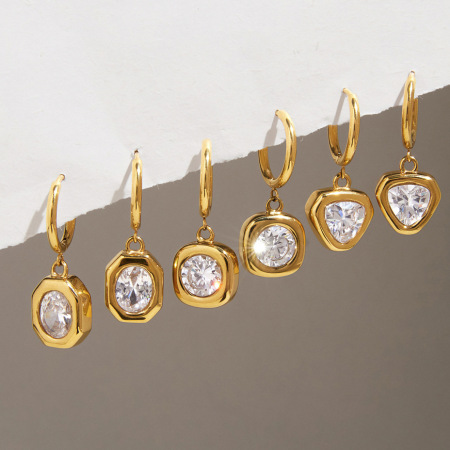 Boucles d'oreilles pendantes pour femme, luxueuses et simples, de forme géométrique rectangulaire, en acier inoxydable étanche, couleur or, ornées de zircon.