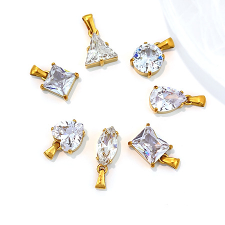 Pendentif femme en acier inoxydable étanche, forme cœur géométrique simple, zircon couleur or