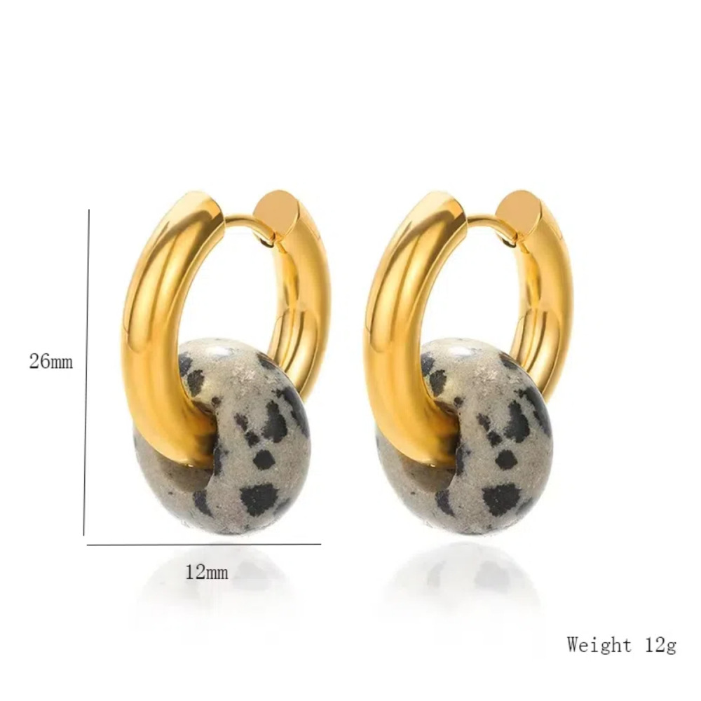 Boucles D'Oreilles Créoles Pour Femmes, Style Rétro, Dégradé De Couleurs, En Acier Inoxydable, Étanches, Couleur Or, Avec Pierre Naturelle. Image5