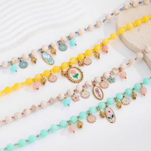 Colliers De Perles Pour Femmes, Collection Romantique, Motif Floral Délicat, Forme Elliptique, Acrylique Couleur Or h5 Image4