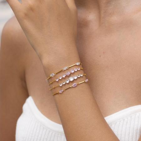 Bracelet chaîne femme Simple Series Sweet de forme irrégulière en acier inoxydable étanche couleur or avec zircon