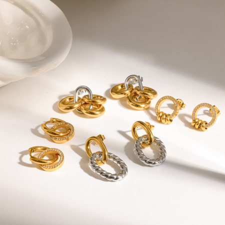 Boucles d'oreilles pendantes pour femme, en acier inoxydable doré, imperméables, de forme elliptique et ornées de strass. 2