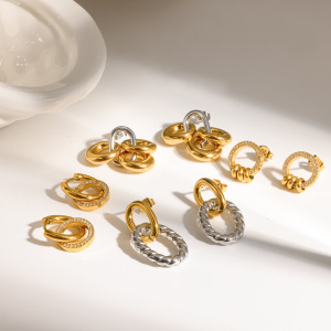 Boucles D'Oreilles Pendantes Pour Femme, En Acier Inoxydable Doré, Imperméables, De Forme Elliptique Et Ornées De Strass. h5 Image2