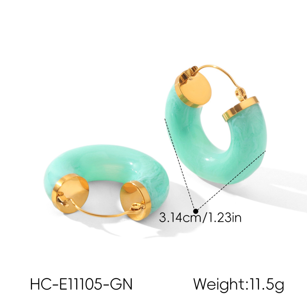 Boucles D'Oreilles Créoles Pour Femmes, Style Rétro, Géométriques, En Résine Dorée, Collection Simple Series Image2